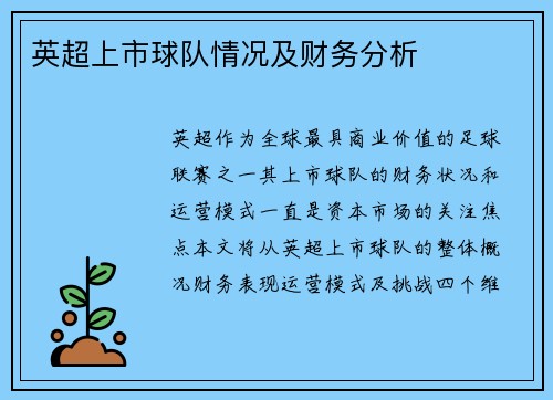 英超上市球队情况及财务分析